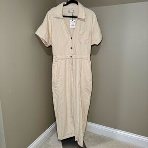 NWT ZARA Langer Cream Overalls Utility Jumpsuit Women’s‎ Size Large